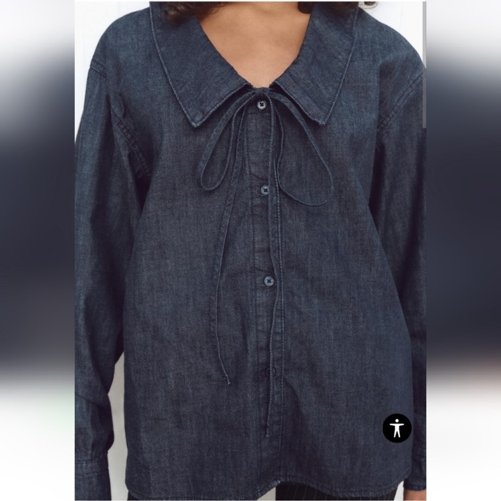 ZARA TRF DARK BLUE DENIM SHIRT WITH BIB COLLAR